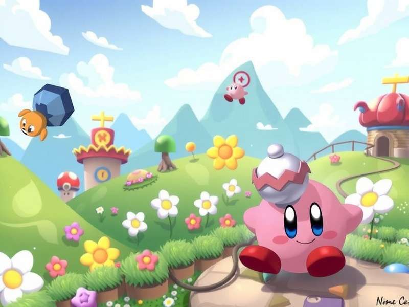 Colorful gaming arena with Kirby character inspiration