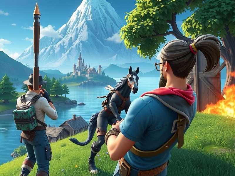 Battle Royale gameplay scene showing multiple players in a vibrant, competitive landscape