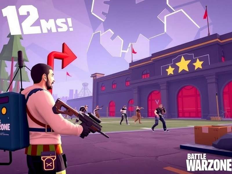 Amped Warzone gameplay showing a player using a jetpack ability near a futuristic temple