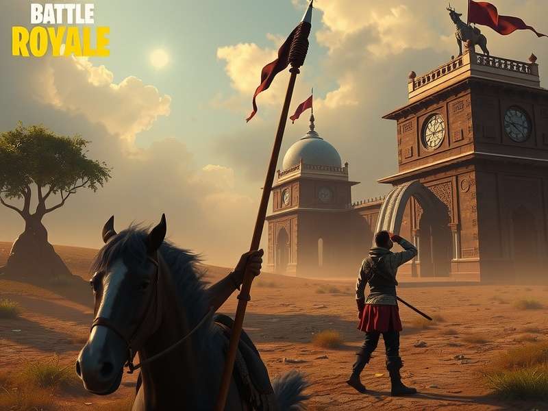 Indus Battle Royale gameplay action shot featuring a warrior with futuristic armor in the Indus Valley arena